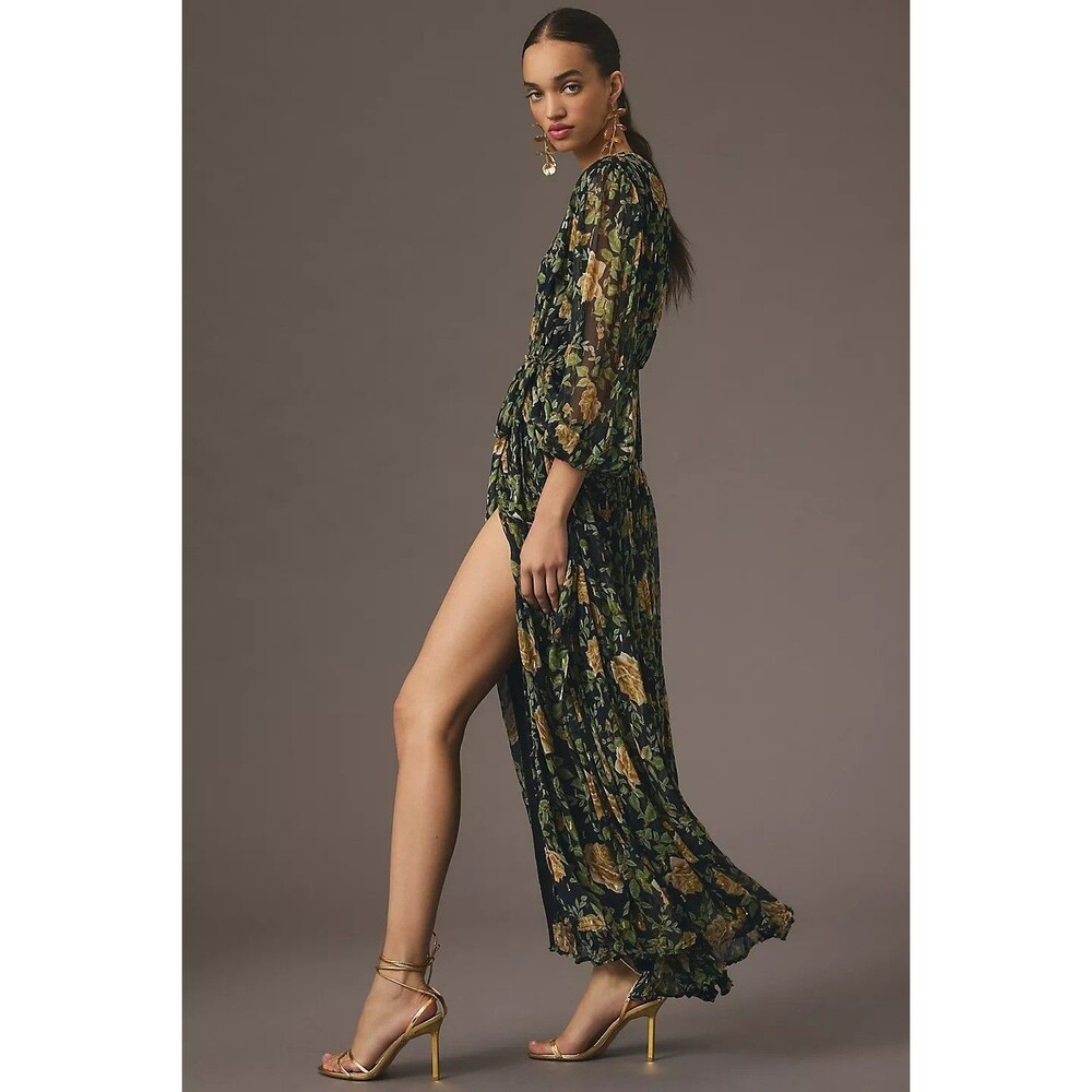 Anthropologie Black Floral Maxi Dress with Mustard Roses - Picture 3 of 11